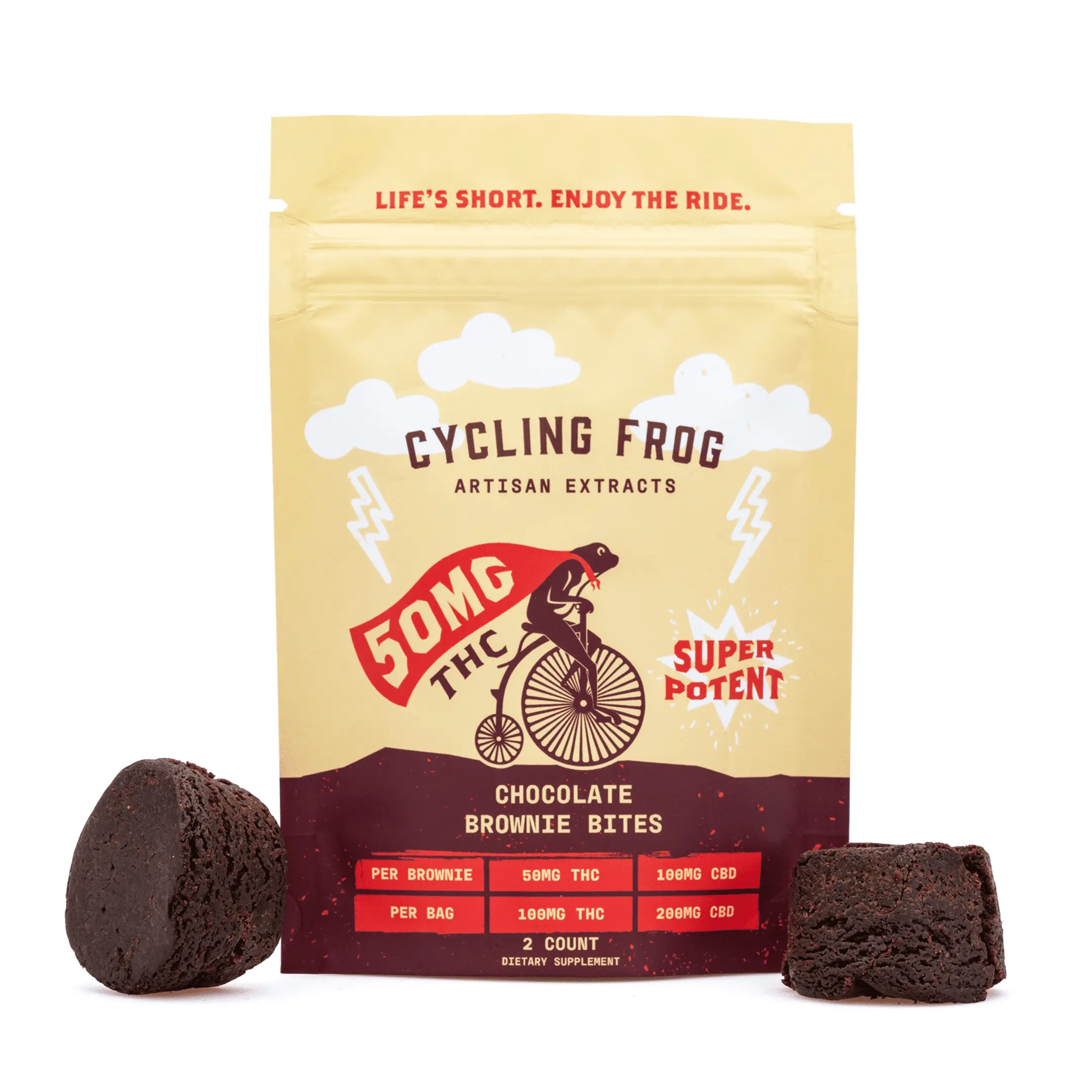 Cycling Frog THC + CBD Chocolate Brownie Bites – 2 ct (100 mg Delta 9 THC + 200 mg CBD Total)