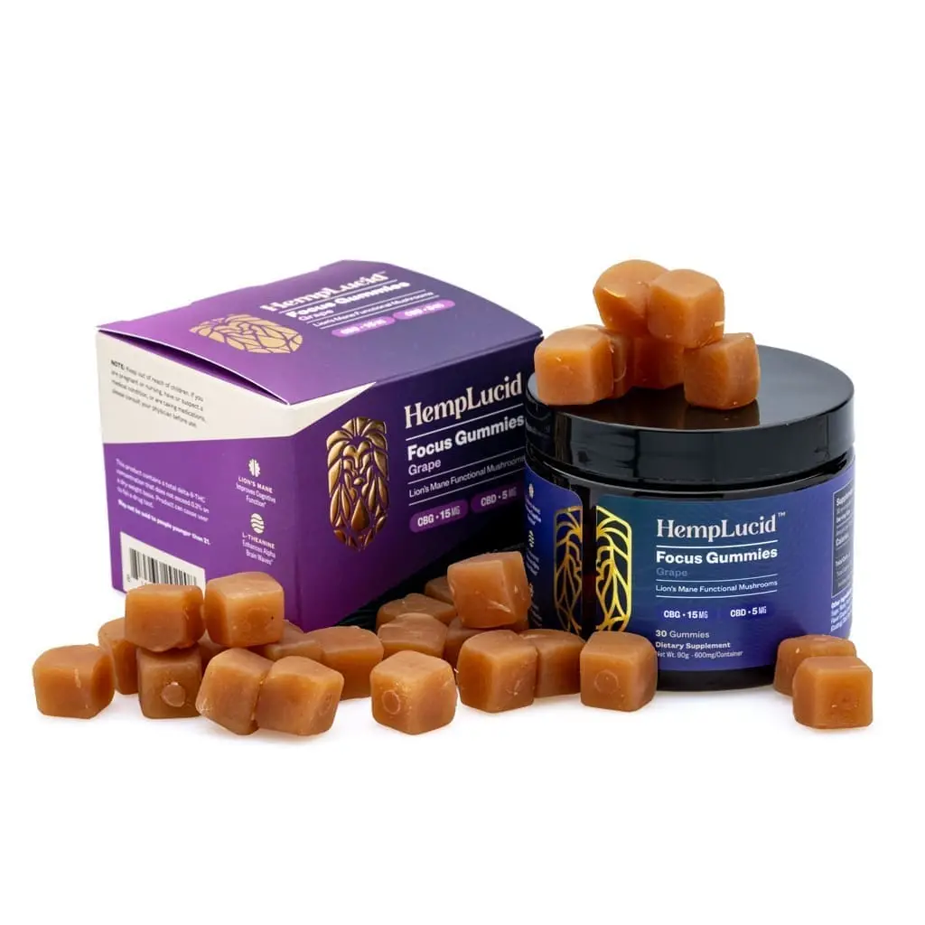 Hemplucid Focus Mushroom Gummies – Grape (450 mg Total CBG + 150 mg Total CBD)
