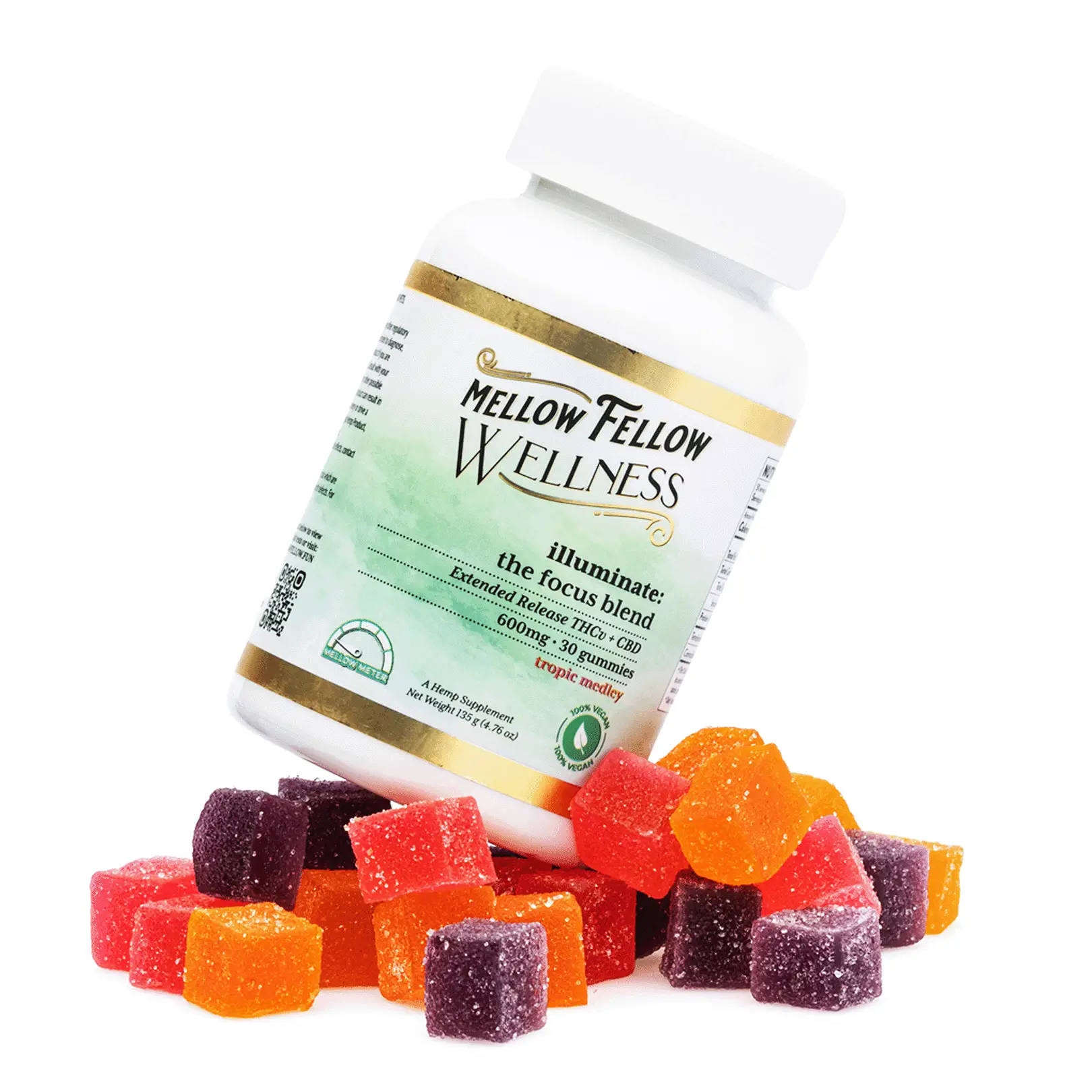 Mellow Fellow Wellness Gummies – Focus Blend – Tropic Medley (600 mg Total Cannabinoids)