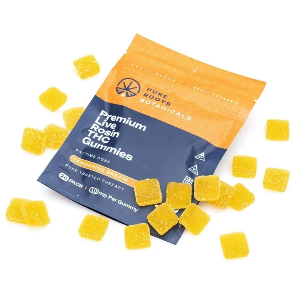 Pure Roots Botanicals THC Live Rosin Gummies – Tangerine Dream (200 mg Total Delta 9 THC)